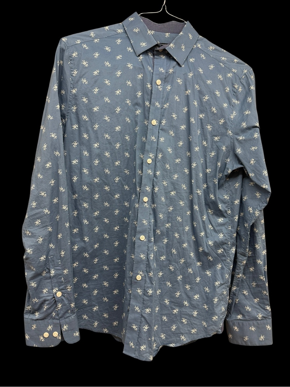 Bar III Blue Floral Long-Sleeve Button-Down Shirt